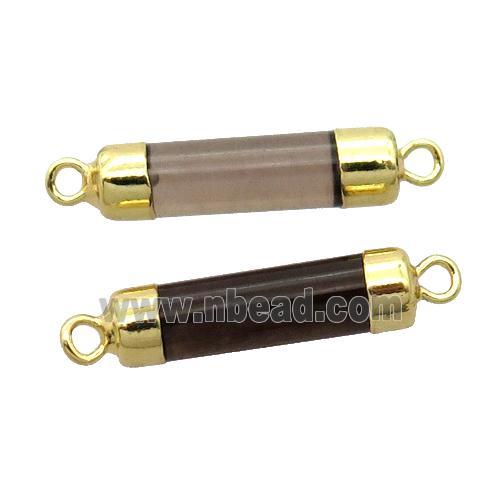 Smoky Quartz column connector, gold plated