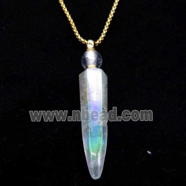 Clear Quartz perfume bottle Necklace, electroplated, bullet