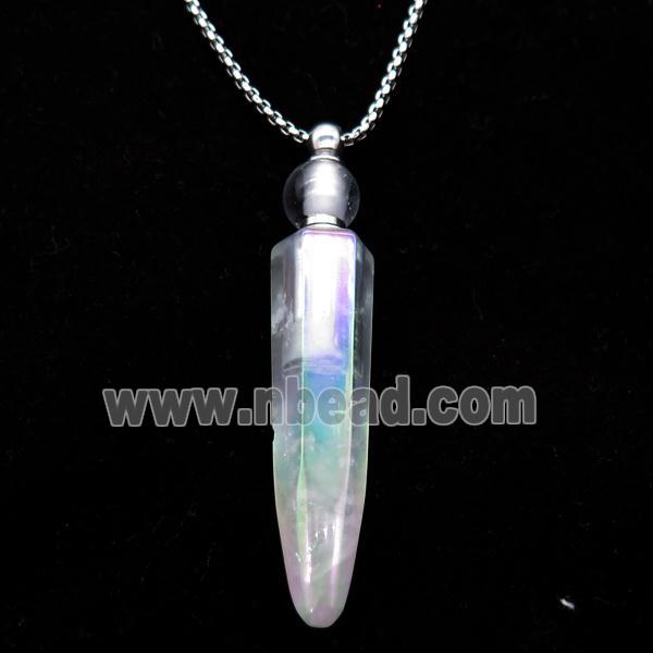 Clear Quartz perfume bottle Necklace, electroplated, bullet