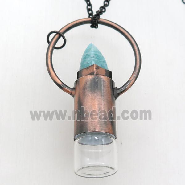 copper perfume bottle Necklace with amazonite, antique red