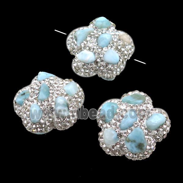 Clay Beads paved rhinestone with Larimar, plum blossom