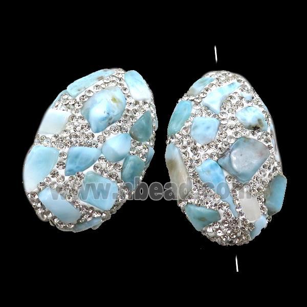 Clay oval Beads paved rhinestone with Larimar