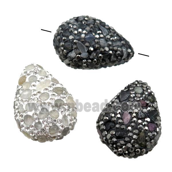 Clay teardrop Beads paved rhinestone, mixed