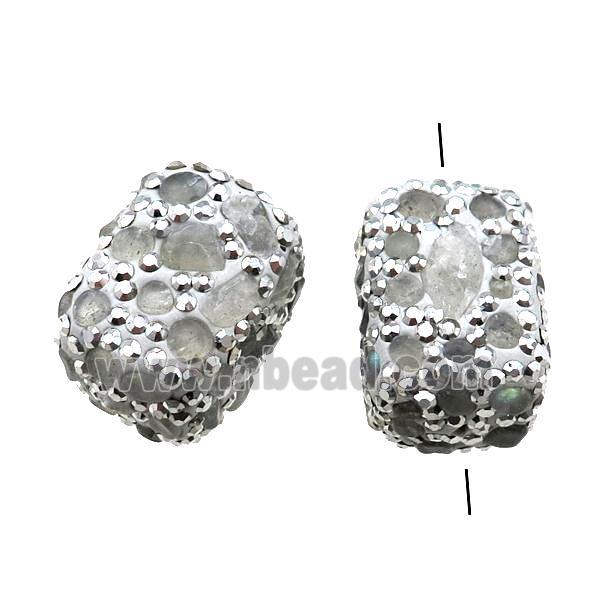 Clay cuboid Beads paved rhinestone with Labradorite