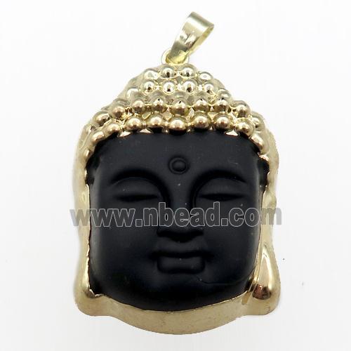 black Jadeite Glass buddha pendant, gold plated