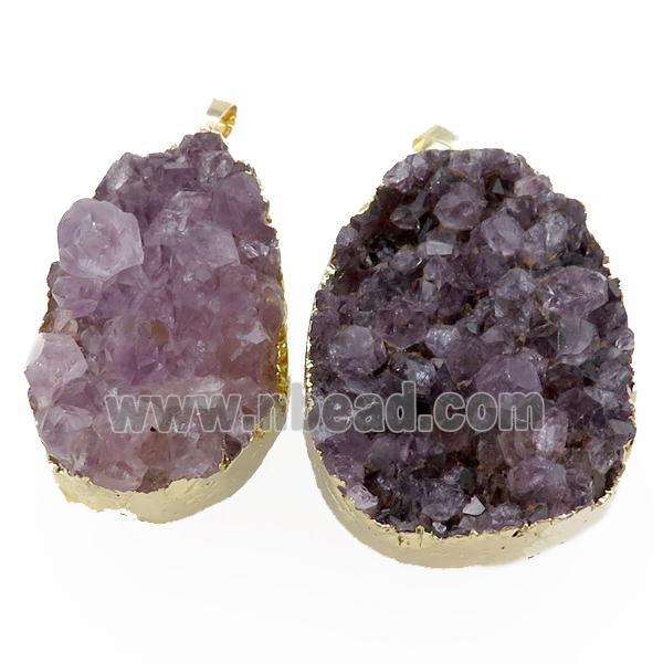 Amethyst Druzy pendant, freeform, gold plated