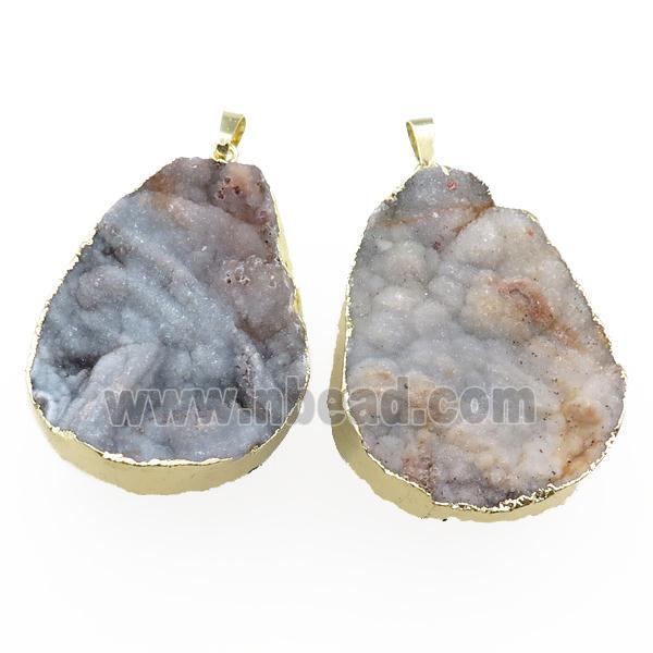 Agate Druzy pendant, freeform, gold plated