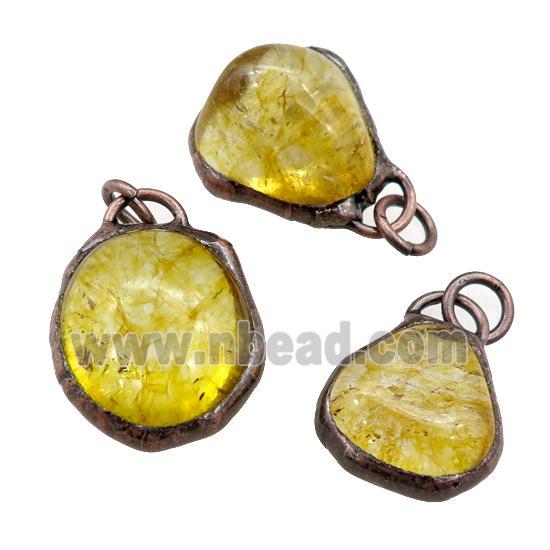 yellow Citrine pendant, freeform, antique red