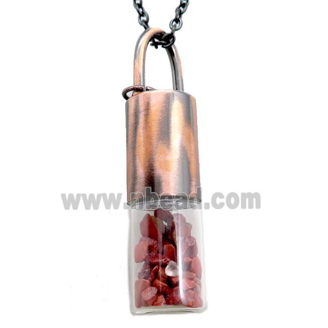 copper perfume bottle Necklace with red jasper, antique red