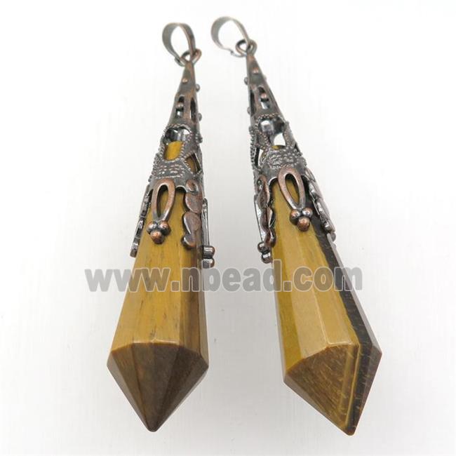 Tiger eye stone pendulum pendant, antique red