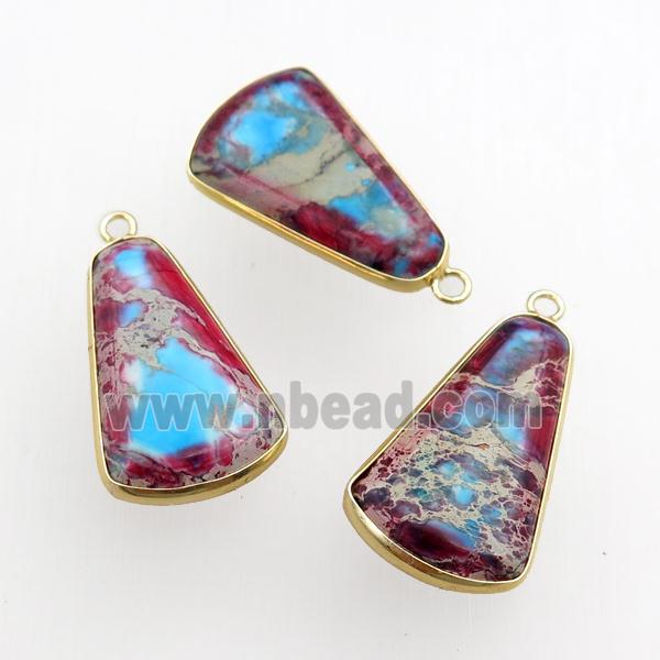 multicolor Imperial Jasper teardrop pendant, dye, gold plated