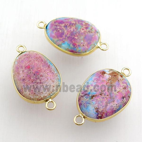 pink Imperial Jasper teardrop connector, dye, gold plated