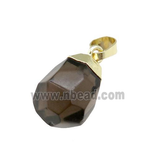 Smoky Quartz pendant, faceted teardrop