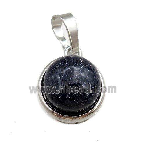 blue sandstone pendant, circle, platinum plated