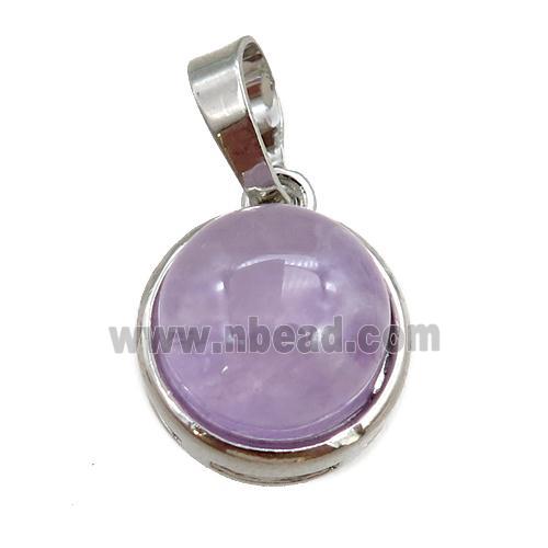 amehyst pendant, circle, platinum plated