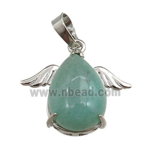 green aventurine angel pendant, platinum plated