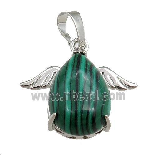 malachite angel pendant, platinum plated