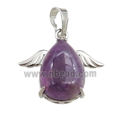 amethyst angel pendant, platinum plated