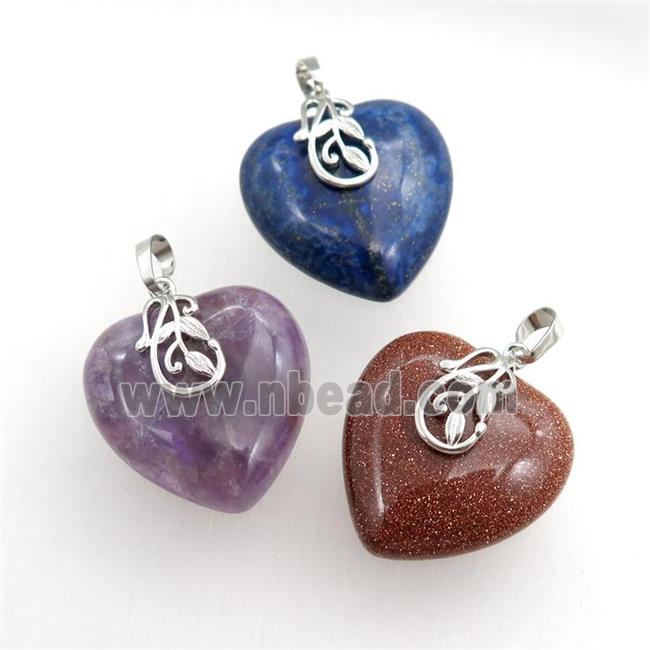 mixed gemstone heart pendant