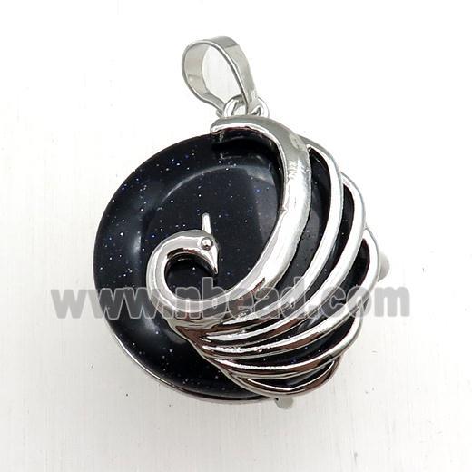 blue sandstone circle pendant with phoenix