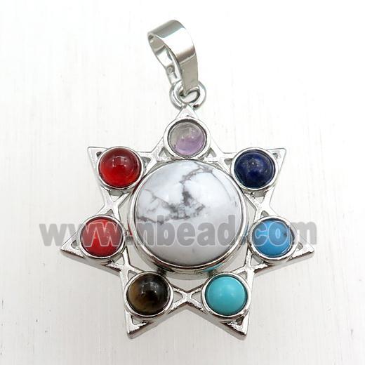 white howlite turquoise chakra pendant, platinum plated