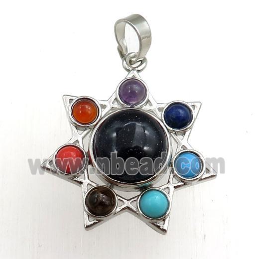 blue sandstone chakra pendant, platinum plated