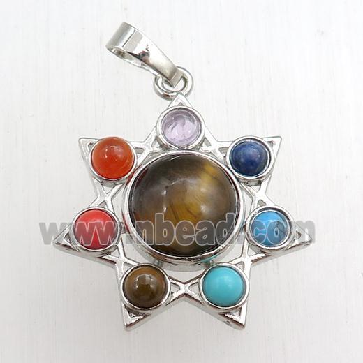 tiger eye stone chakra pendant, platinum plated