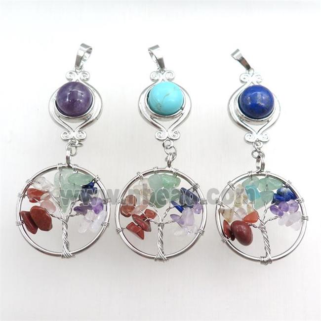 mix gemstone chakra pendant with tree of life