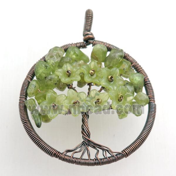 green prehnite pendant, tree of life, wire wrapped