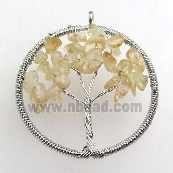 citrine pendant, tree of life, wire wrapped