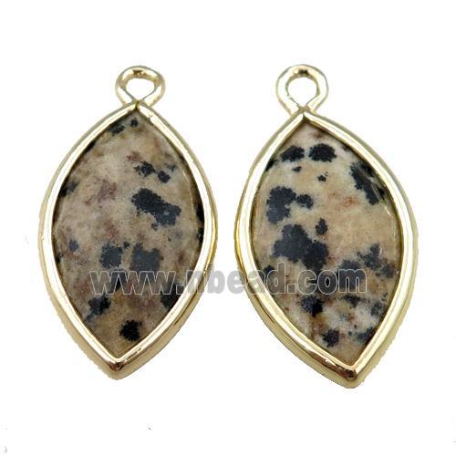 black dalmatian jasper pendant, faceted horseeye, gold palted