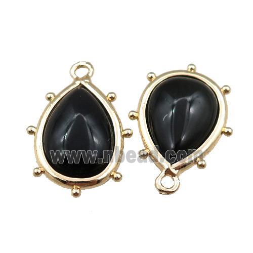 black onyx agate teardrop pendant, gold plated