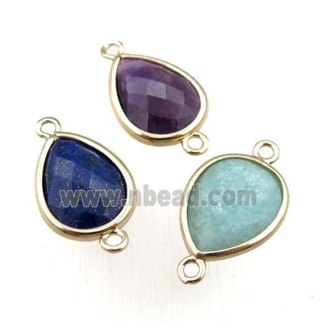 mix Gemstone connector, faceted teardrop, gold plated