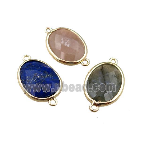 mixed Gemstone connector, faceted oval, gold plated