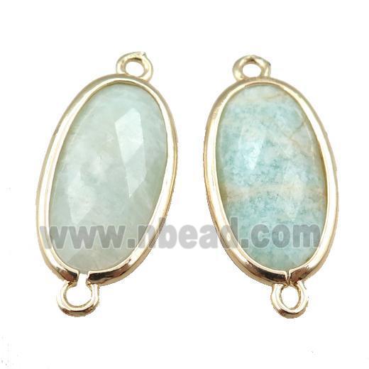 green Amazonite connector, faceted oval, gold plated