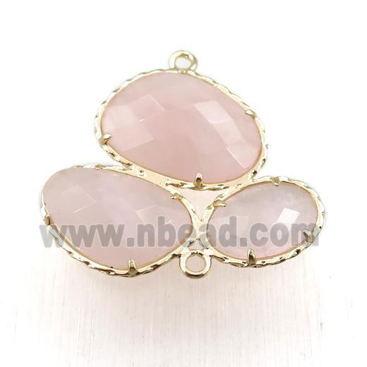 Rose Quartz connector, gold plated