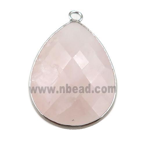 Rose Quartz pendant, faceted teardrop