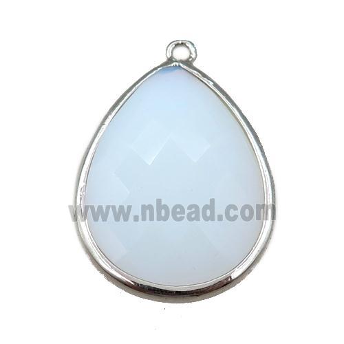 white Opalite pendant, faceted teardrop