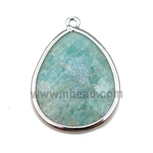 green Amazonite pendant, faceted teardrop