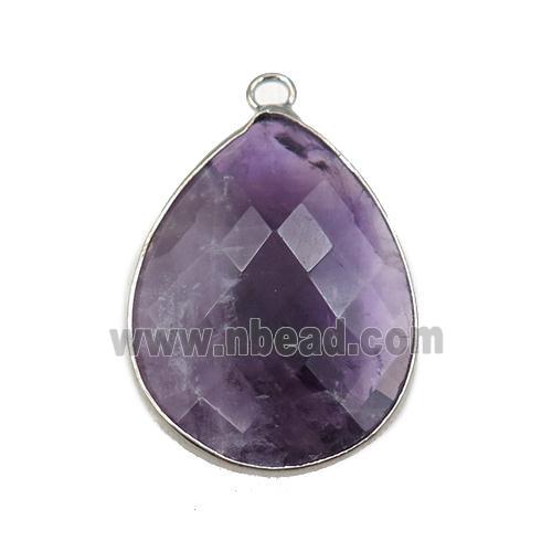 purple Amethyst pendant, faceted teardrop