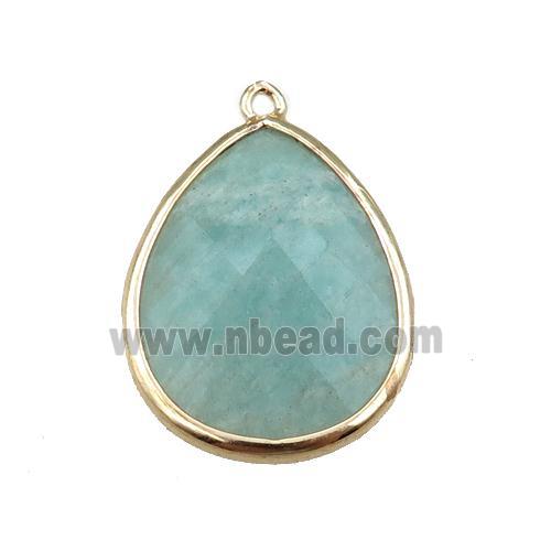 green Amazonite pendant, faceted teardrop