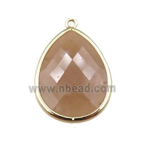 peach MoonStone pendant, faceted teardrop