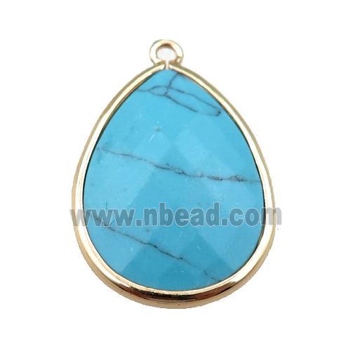 blue Turquoise pendant, faceted teardrop