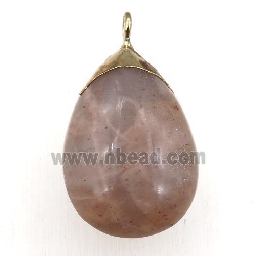 peach moonstone teardrop pendant, gold plated