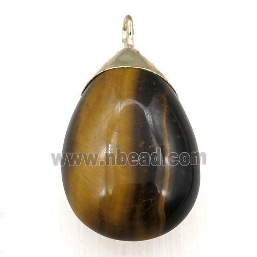 Tiger eye stone teardrop pendant, gold plated