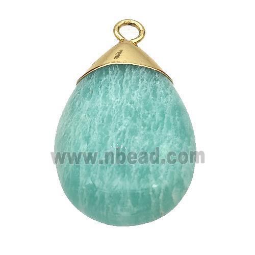 green Amazonite teardrop pendant, gold plated