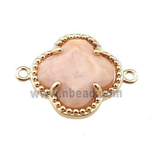 peach sunstone connector, faceted clover, gold plated