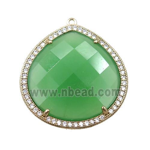 green cats eye stone peandant paved rhonestone, faceted teardrop