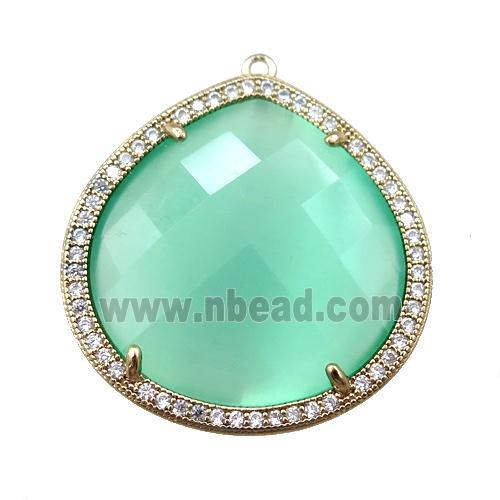 lt.green cats eye stone peandant paved rhonestone, faceted teardrop