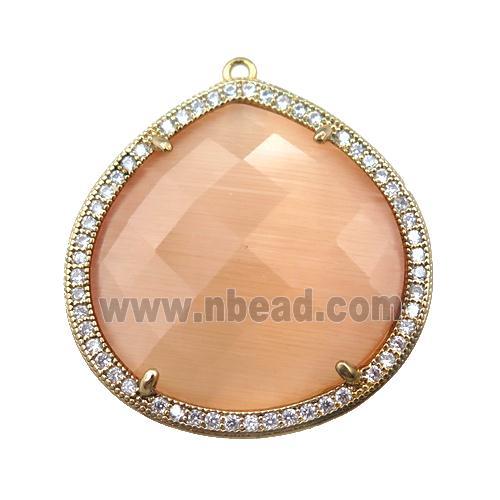 peach cats eye stone peandant paved rhonestone, faceted teardrop